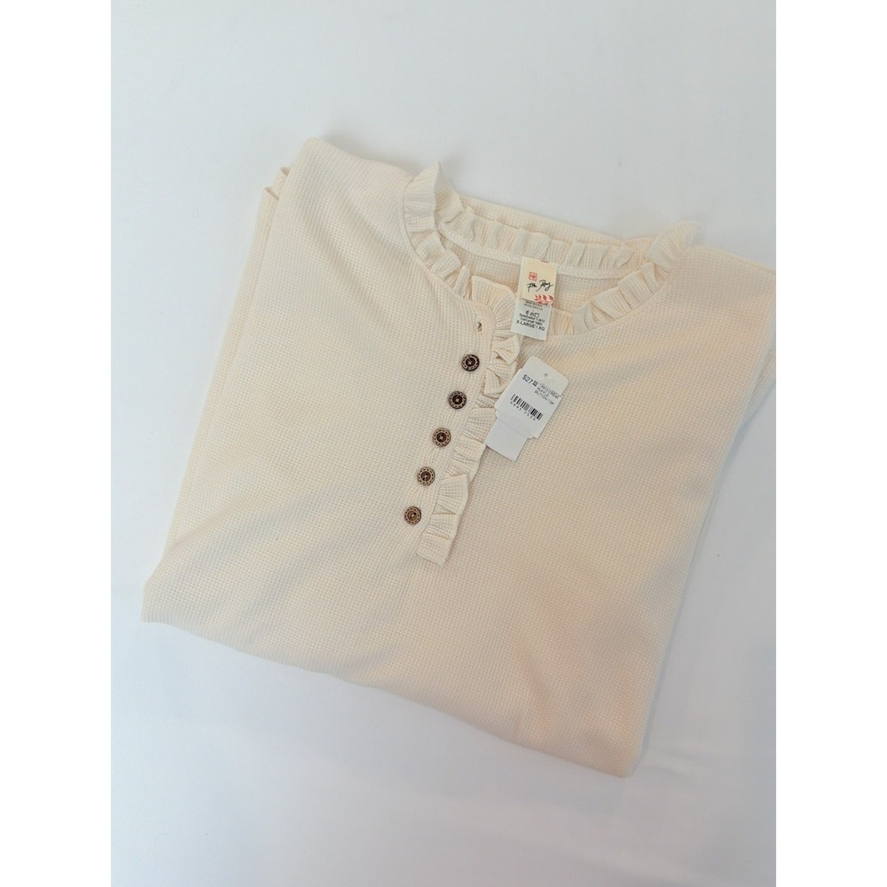 7th Roy Casual Ivory Shirt Button Long Sleeve button XL Ruffles School preppy